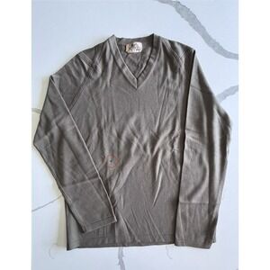 Hermes Merino Wool Green Khaki V-Neck Sweater Men's Size Medium TLC Repair